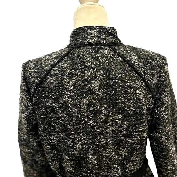 Sandro Tweed Coat Jacket Black White Tie Back Tailored Size M - Picture 6 of 7